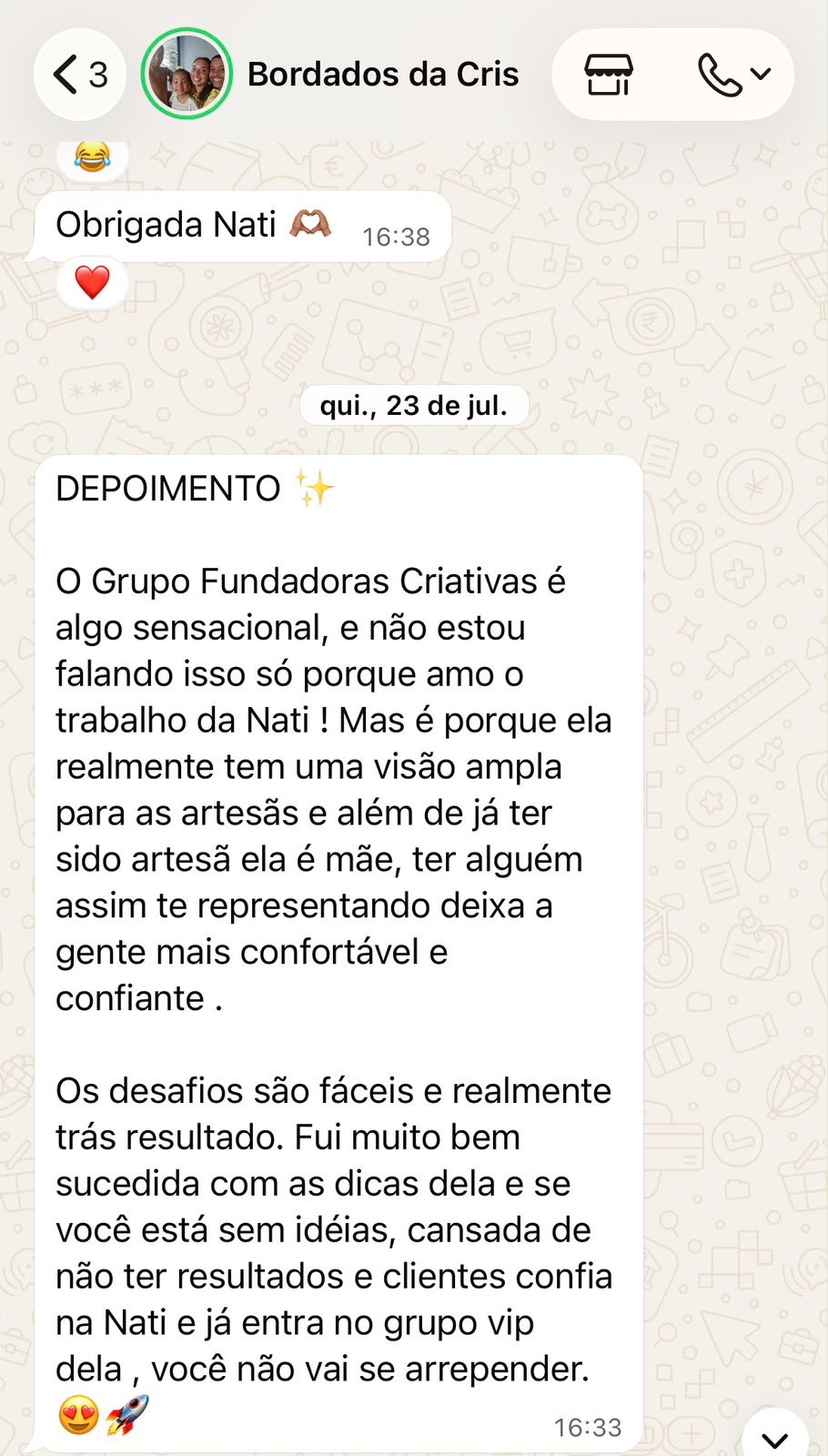 Depoimento de aluna — Depoimentos